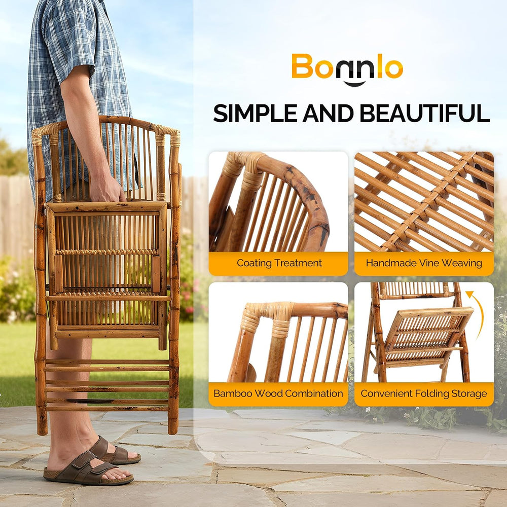 Bonnlo Bamboo Folding Chairs 1/2/4 Pack Foldable Dining Wood Chairs for Outdo...
