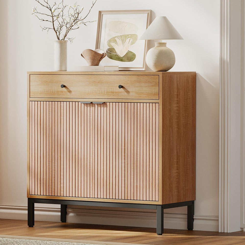 Mericonia Sideboard Buffet Cabinet Storage, Modern Console Fluted Credenza