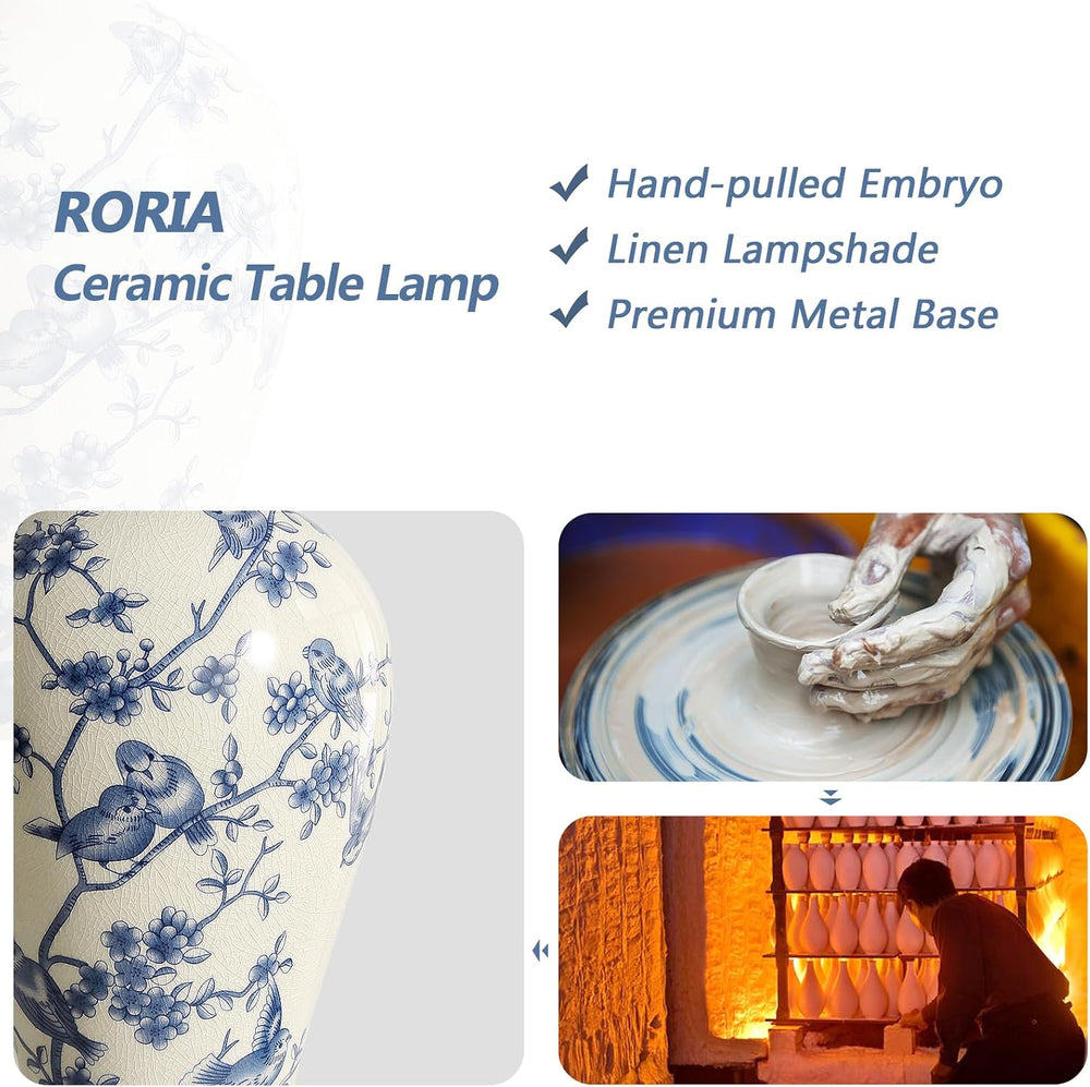 RORIA 24" Chinoiserie Modern Ceramic Small Table Lamps Set of 2 for Bedroom