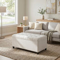 Storage Ottoman Bench 35 inch Linen Bench for Living Room | Multi-functional Ottoman with Storage with Hinged Lid for Bedroom End of Bed, Entryway Shoe Seat Easy Assembly, Linen Beige