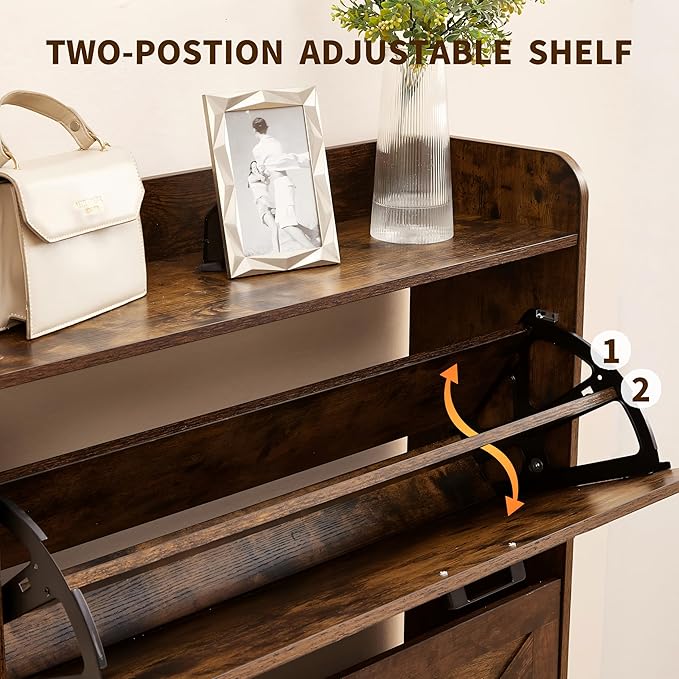 Shoe Storage Cabinet with 2 Flip Drawers, Freestanding Shoe Cabinet Organizer with Metal Flip Frame for Entryway, Hallway, Foyer, Vintage Color