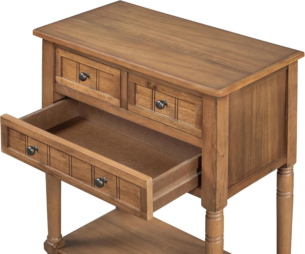 LKTART Small Solid Wood Sofa Table,Console Table with Drawers and Bottom Shel...