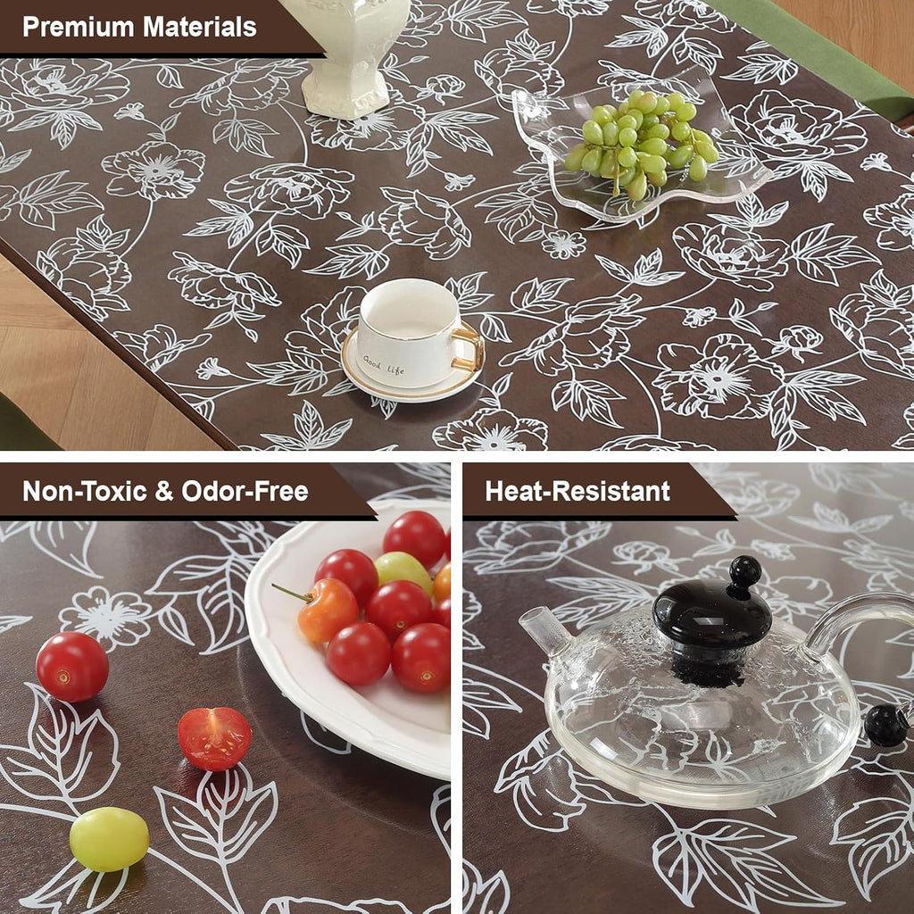 Warmstar Floral Table Protector 24 x 48 Inch, 1.5mm Thick Plastic Table Cover, Waterproof Dining Tabletop Protector Rectangle Vinyl Tablecloth PVC Desk Pad Mat for Kitchen, Wooden Table,Peony
