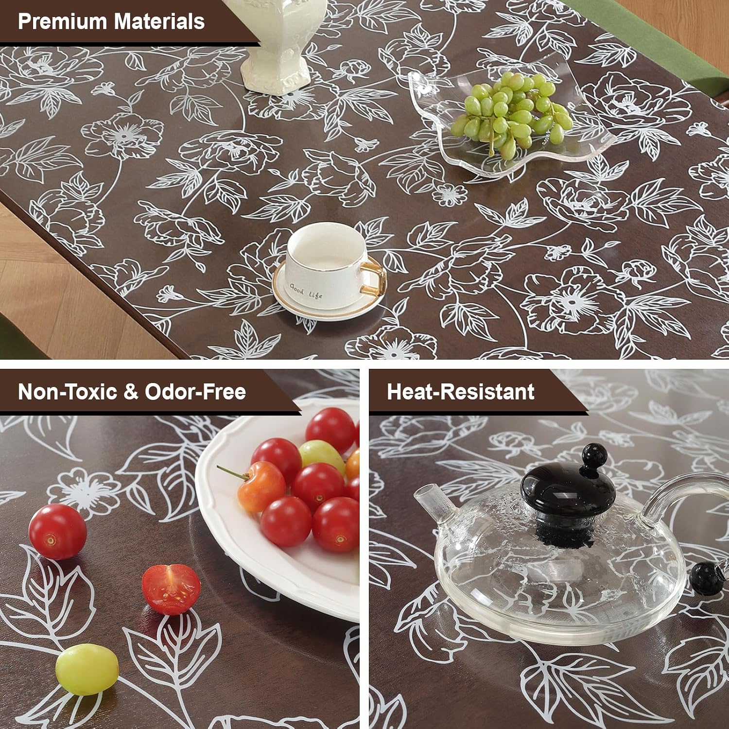 Warmstar Floral Table Protector 24 x 48 Inch, 1.5mm Thick Plastic Table Cover, Waterproof Dining Tabletop Protector Rectangle Vinyl Tablecloth PVC Desk Pad Mat for Kitchen, Wooden Table,Peony