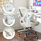 Home Office Ergonomic Chair-Computer PU Leather X-Shaped Desk Chair-Gaming Chair with Adjustable Flip-up Armrests Lumbar Support Mesh Executive Chair for Long Hours Office (Beige)