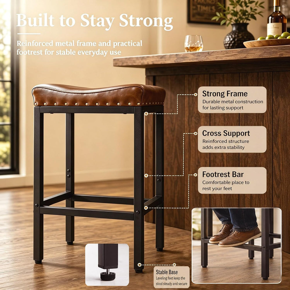 Forteek 25.5'' Bar Stools Set of 2, Counter Height Barstools with Nai...