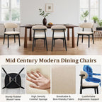 Farmhouse Dining Chairs Set of 8, Mid Century Modern Fabric Upholstered Kitchen Chairs, Wooden Dining Room Chair with Curved Back&Black Legs for Kitchen Dining Room Restaurant Cafe, Beige, Only Chairs