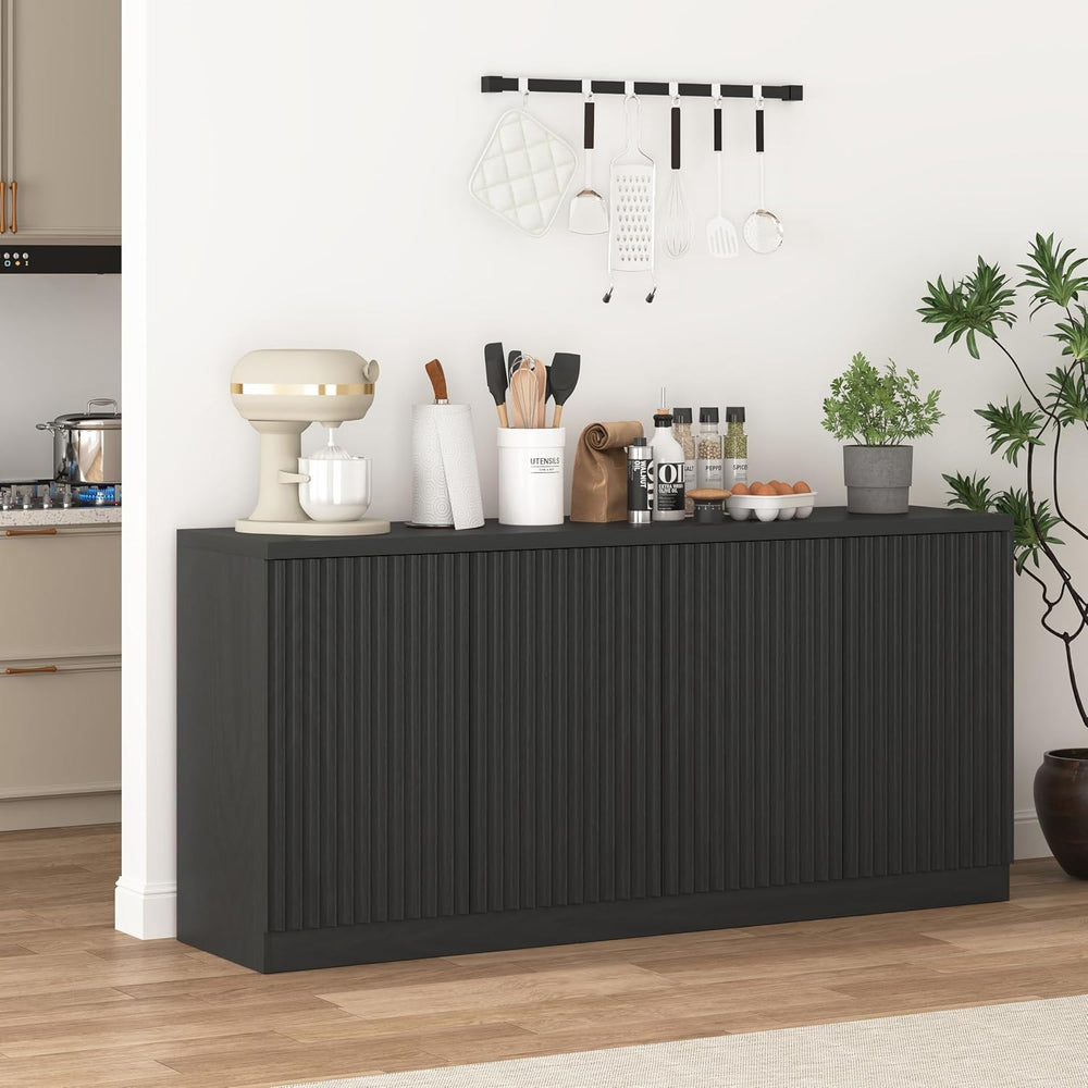 63" Fluted Buffet Cabinet Sideboard with Storage,Large Credenza with 4 D...