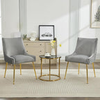 Velvet Dining Chairs Set of 4 Gold Legs,Upholstered Velvet Accent Chairs, Pleated Back Design & Gold Pull Handle, Mid Century Modern Chairs for Dining/Kitchen/Living Room,Light Grey
