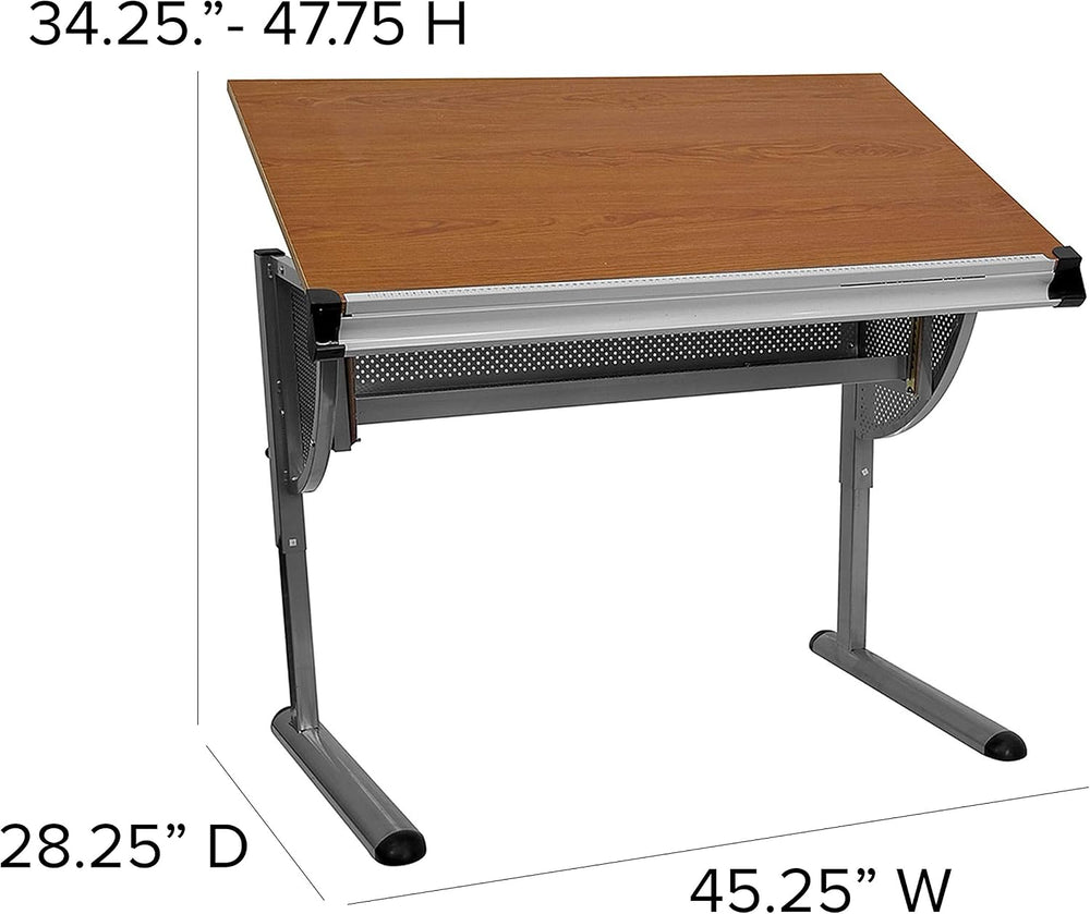 EMMA + OLIVER Adjustable Drawing and Drafting Table with Pewter Frame | Adjus...