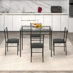 Giantex 5 Piece Dining Table Set, Kitchen Dining Set with Tempered Glass Table Top and 4 Upholstered Chairs, Dinette Set for 4 for Breakfast Nook Dining Room Kitchen (Black)