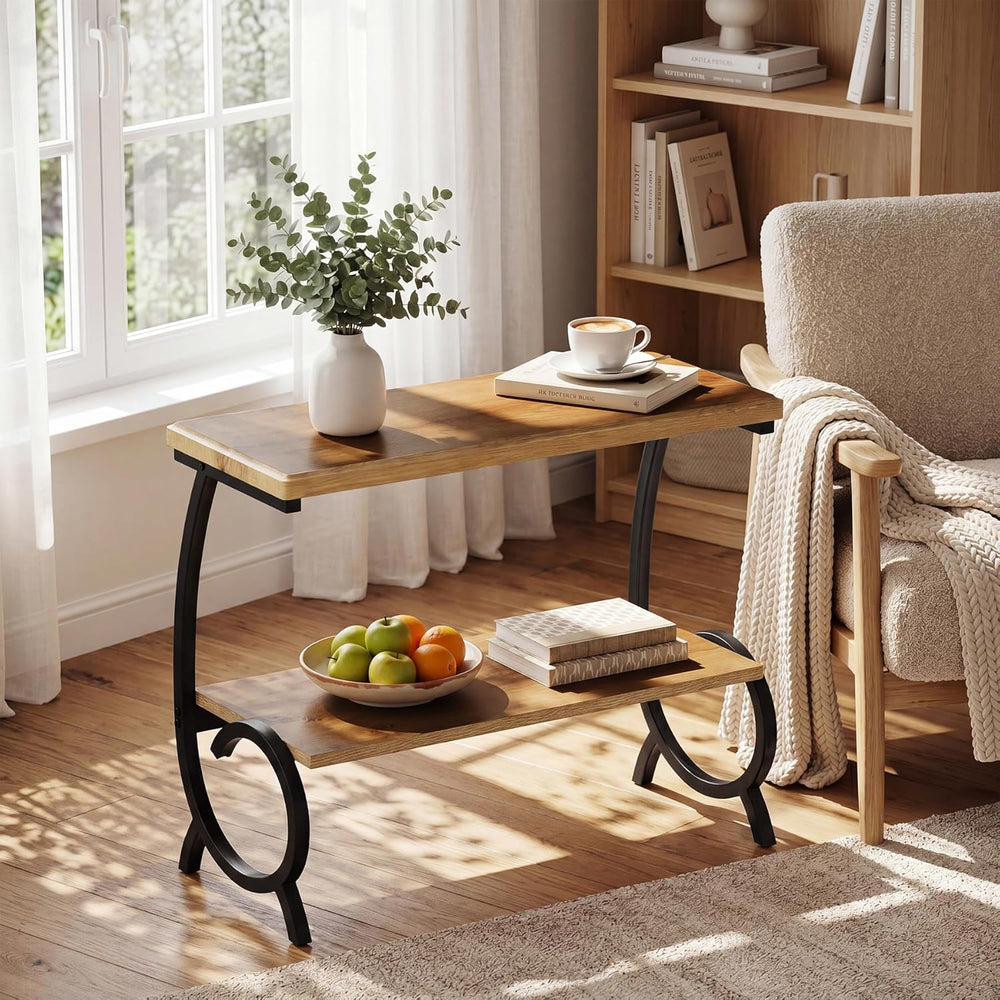 Tribesigns 2-Tier End Table, Narrow Couch Side Table with J-Shaped Metal Legs...