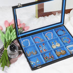 Stratalife Jewelry Organizer Bracelet Earring Holder Organizer Jewelry Drawer Storage Anti Tarnish Bangle Ring Holder Box for Women 12 Grid (Blue Black)