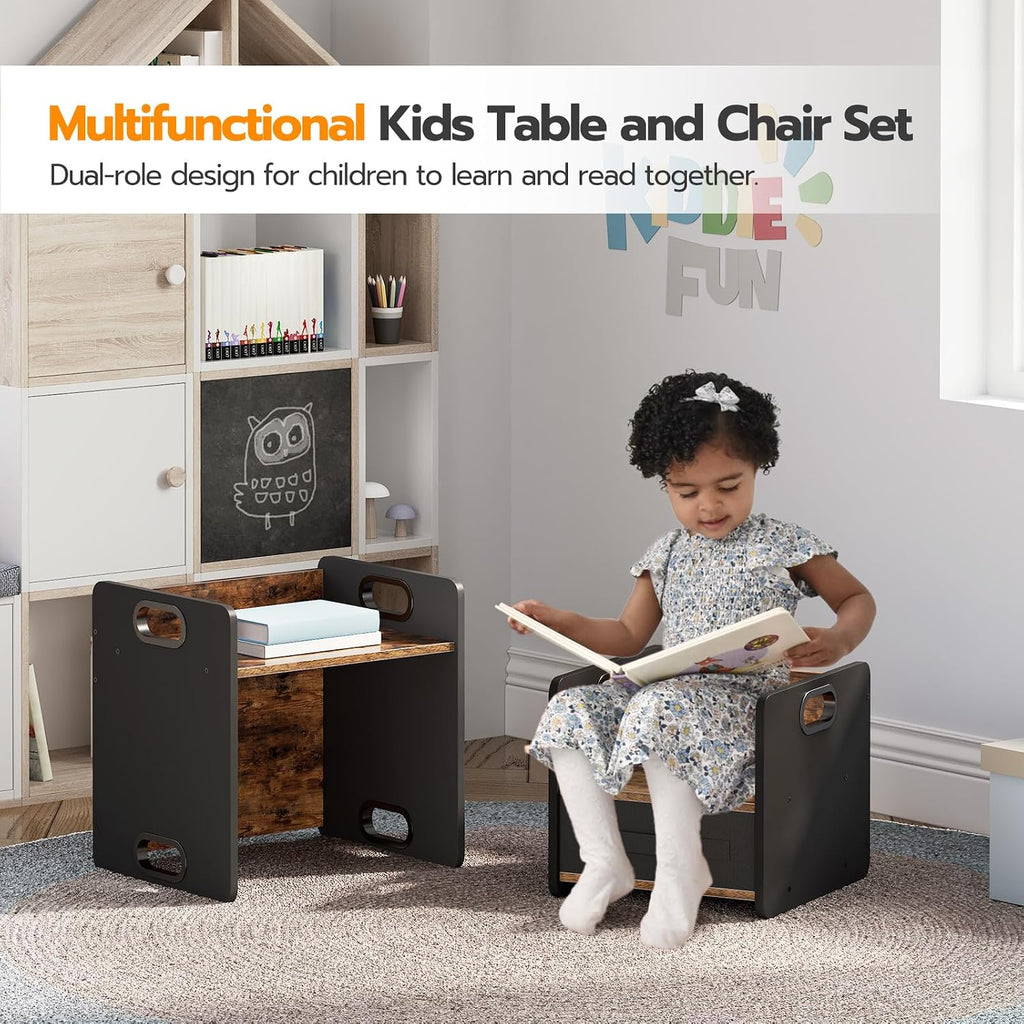 HOOBRO Weaning Table and Chair Set, Toddler Table and Chair Set, Furniture for Kids 1-3 Year Old, Kids Table and Chair for Reading, Rustic Brown and Black BF38JD01