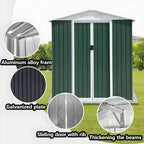 6' x 4' Metal Outdoor Storage Shed, Garden Tool House with 2 Vents and 2 Easy Sliding Doors for Backyard, Patio, Garage, Lawn Metal Storage Shed （Green）