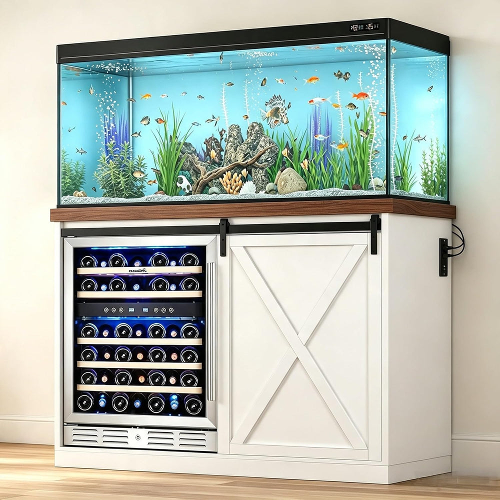 Coffee Bar Cabinet with Mini Fridge Space, 49.2 inch Farmhouse Kitchen Buffet...