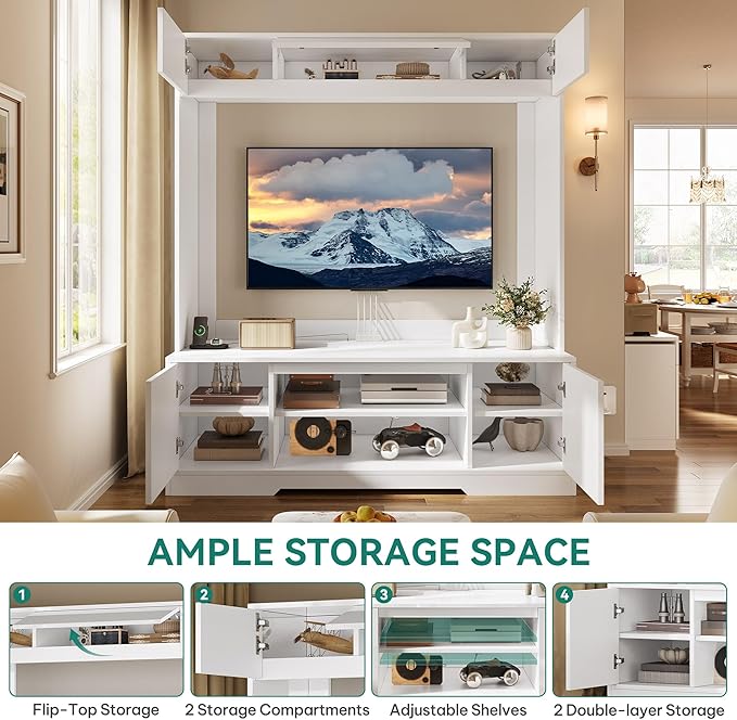 YITAHOME Wall Unit Entertainment Center for 65 Inch TV, Tall TV Stand with Po...
