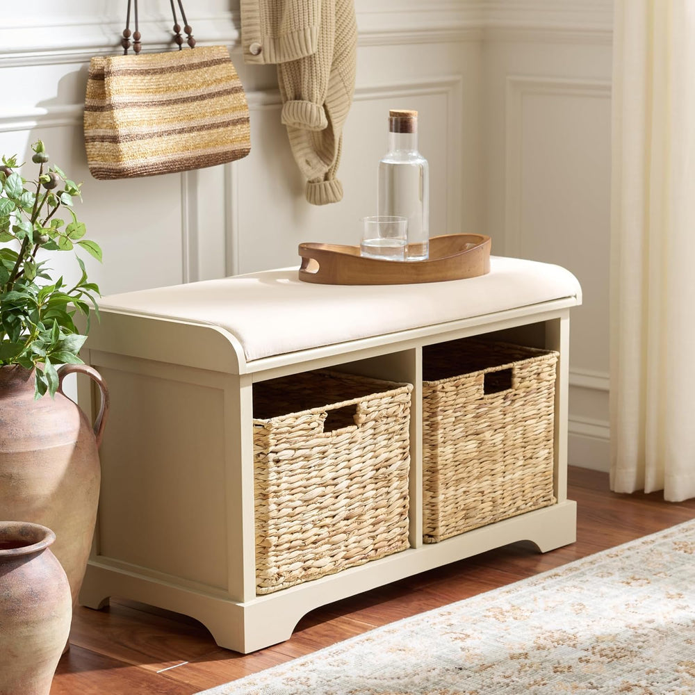 SAFAVIEH Furniture - Freddy 2-Basket Storage Bench - Sand - Solid Wood - Coas...