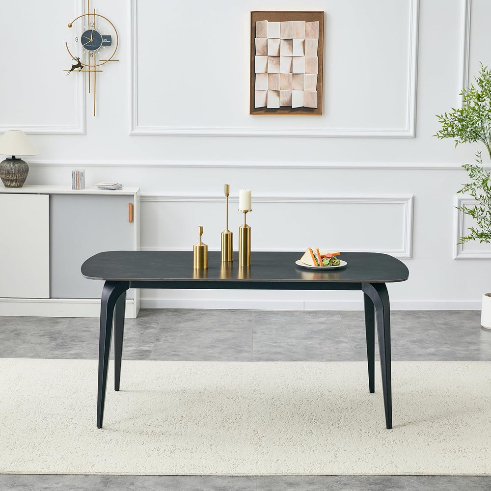 Modern Rectangular Dining Table,63”Sintered Stone Dining Table for 4-6, Black...