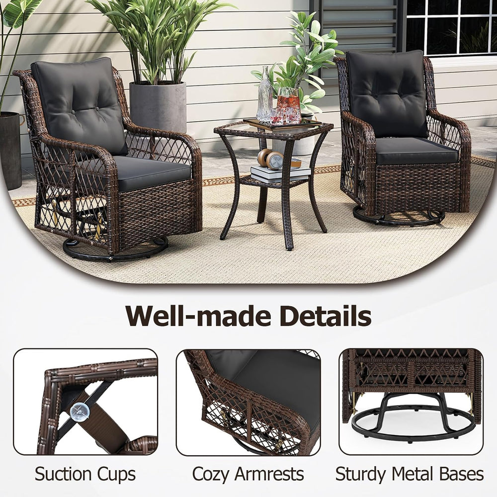 Tangkula 3 Pieces Outdoor Swivel Rocker Set, Rattan Wicker Patio Rocking Cush...