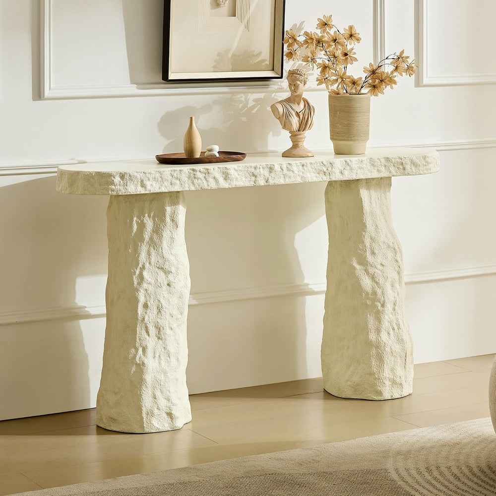 KEIKI 54" Rectangular Fiberglass Console Table with Matte Rocks Design, ...
