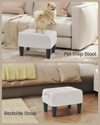 SONGMICS Foot Stool, Small Teddy Fleece Footstool Ottoman with Thick Cushion and Legs, for Living Room, Bedroom, Entryway, 330 lb Weight Capacity, Cream White and Ink Black ULOM503WD01