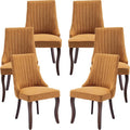 Gold Mid Century Dining Chairs Set, Modern Kitchen & Dining Room Chairs, Linen Upholstered, Sillas de Comedor, Wood Legs (Yellow, 6 Pcs)