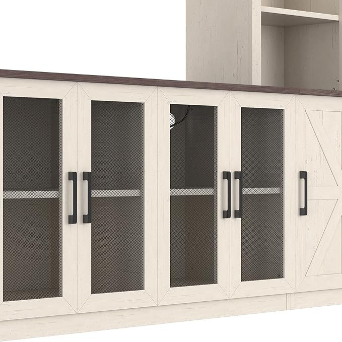 Wall Unit Entertainment Center with Charging Station and USB Charging for TVs, TV Stand with Large Storage Cabinet, Modern TV Stand Media Console with Cabinets (Beige/T)