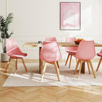 LSSBOUGHT Mid Century Modern Dining Chairs,Shell Lounge Plastic Side Chair with Soft Padded and Wooden Legs for Dining Room Living Room Bedroom Kitchen Set of 2 (Pink)