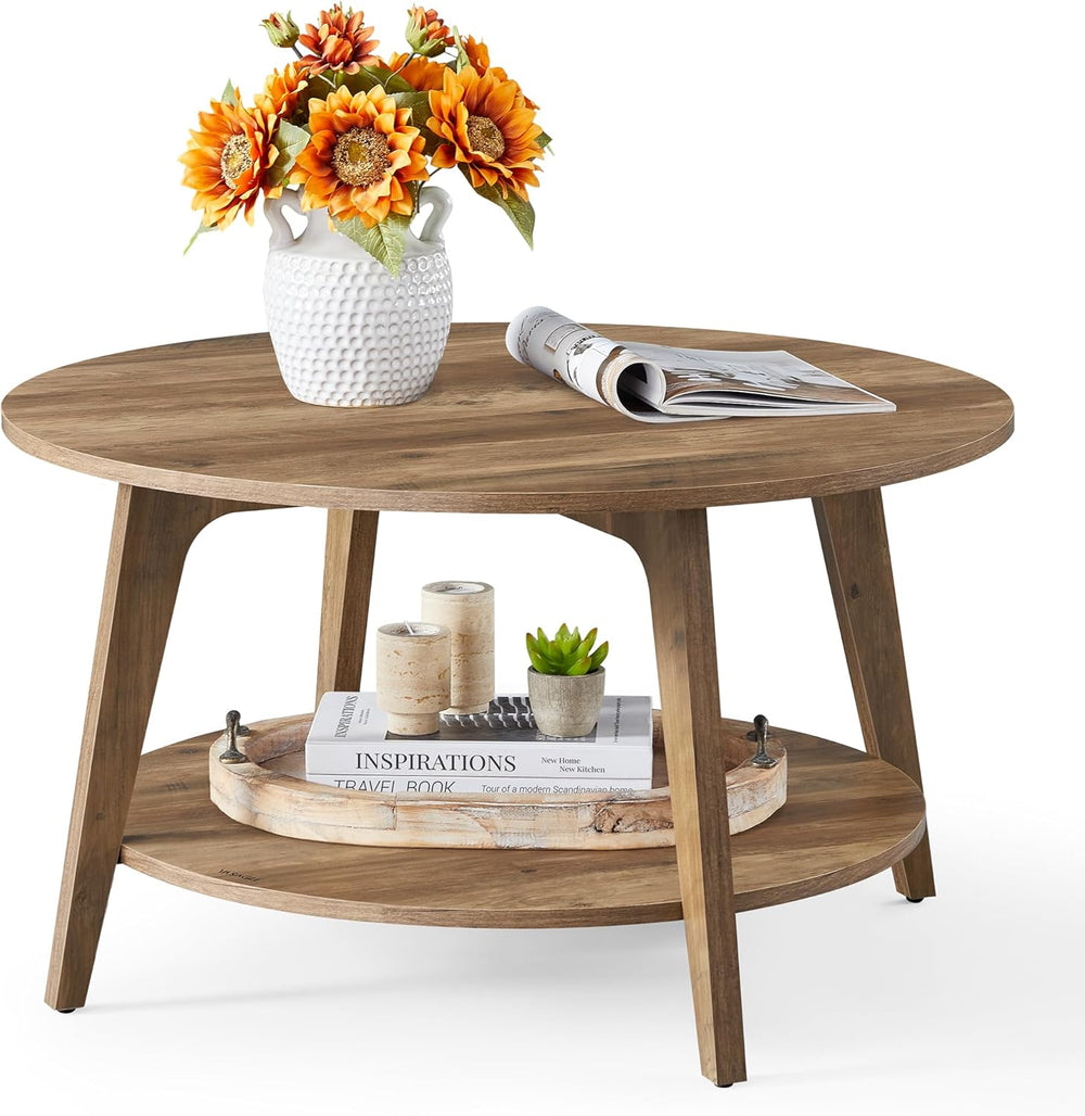 VASAGLE MAEZO Collection - Round Coffee Table, 2-Tier Center Table with Stora...