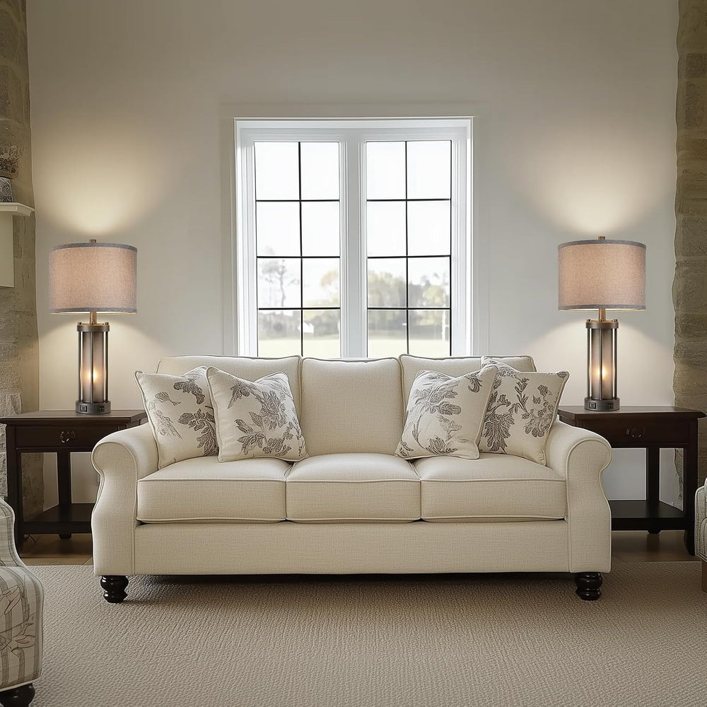RORIA Set of 2 Rustic Table Lamps for Living Room with 2 USB Ports
