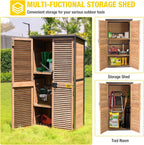 Aivituvin Outdoor Storage Shed with Adjustable Shelves and Floor, Garden Sheds with Iron Frame and Wooden Frame, Outdoor Tool Cabinets with Inclined Weatherproof Roof