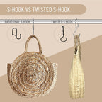 6 Purse Hanger for Closet. Tote Hanger. S-Shaped Hooks S Hooks Twist Design. Anti Drop S-Shaped Hook for hanging handbags with Safety Buckle to Prevent Falls. Heavy Duty. (Silver, Twisted)