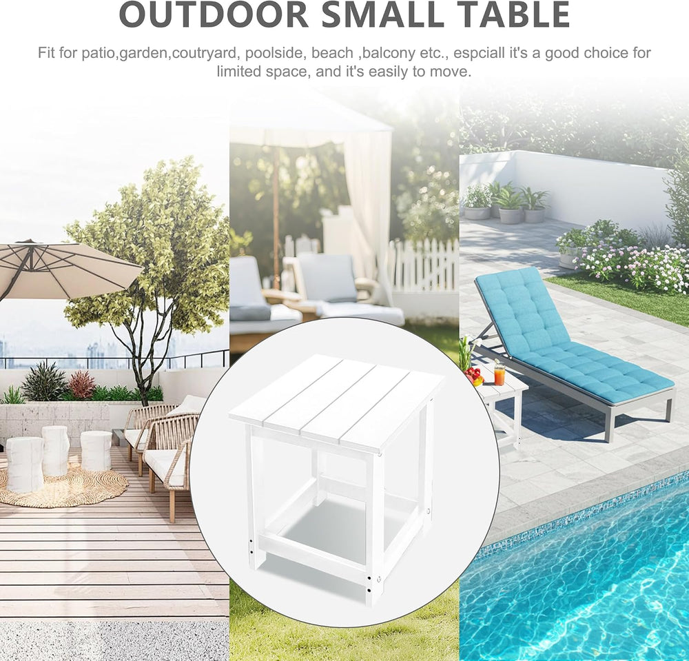 LZRS Patio Side Table, Heavy Duty HDPE Outdoor End Table with Wood Texture, W...