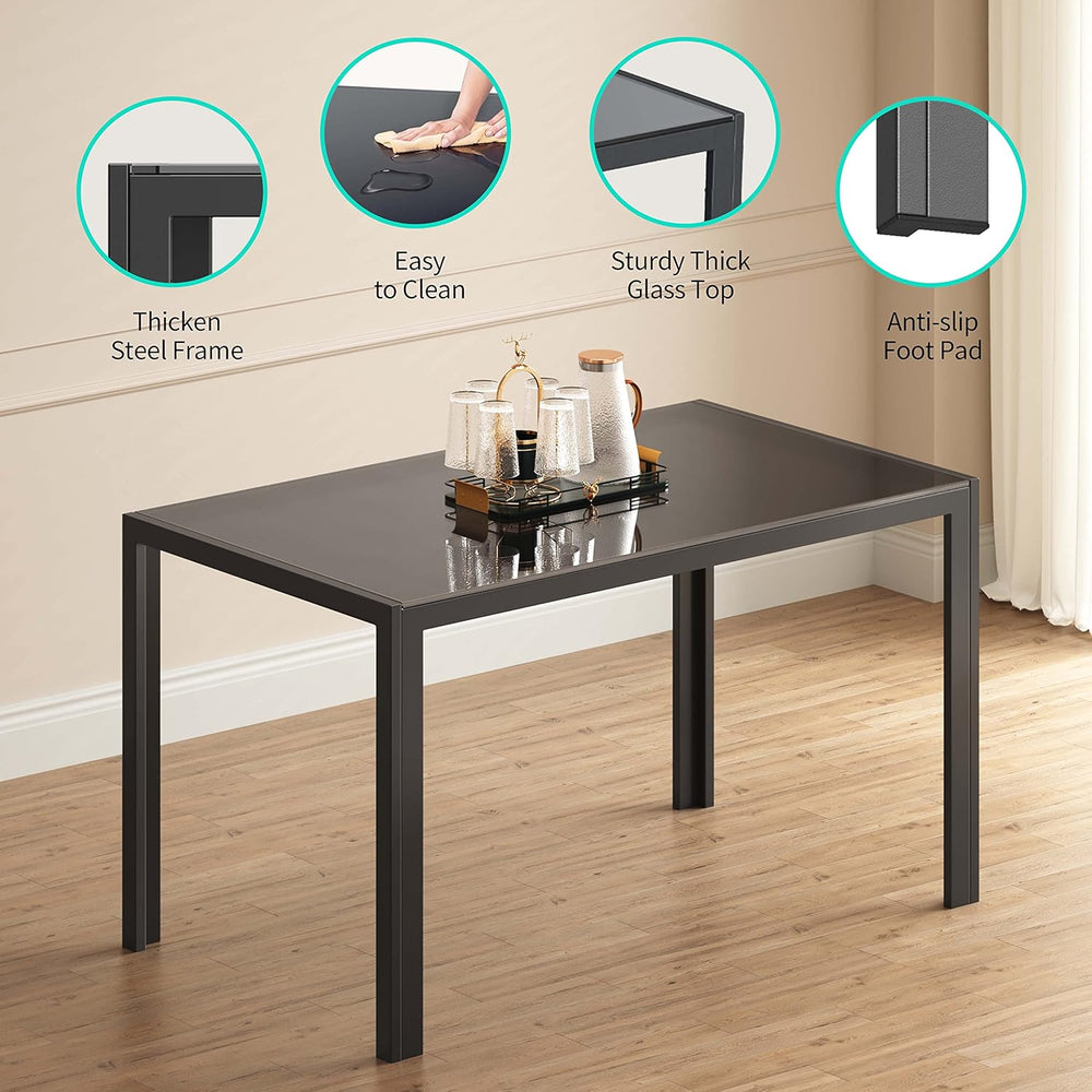 Gizoon Black 5 Piece Glass Dining Table Set | Kitchen Table and Chairs for 4