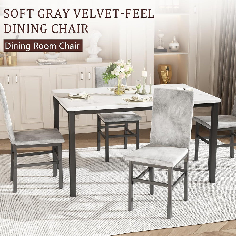 Dining Table Set for 4, 5-Piece Faux Marble Dining Set,4 Upholstered PU Chair...