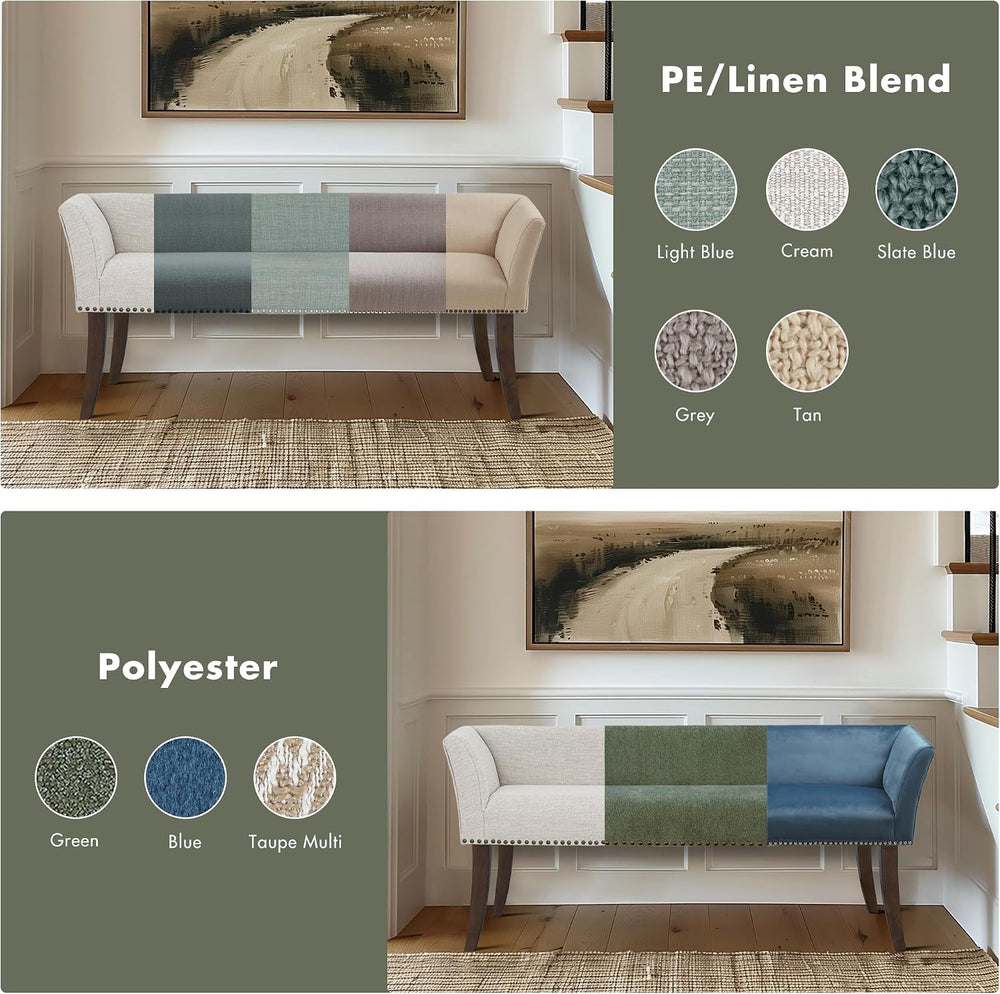 Madison Park Accent Bench, Plush Upholstered, Nailhead Trim, & Padded Sea...