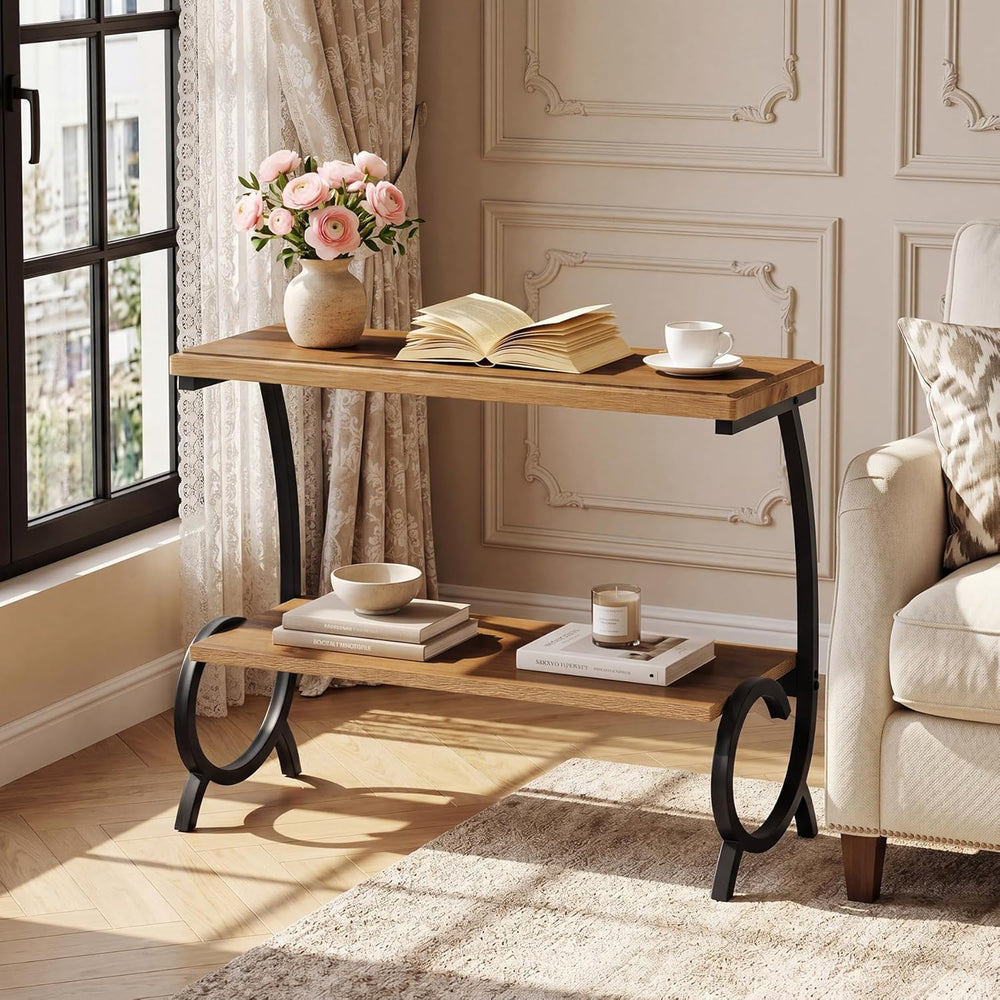 Tribesigns 2-Tier End Table, Narrow Couch Side Table with J-Shaped Metal Legs...