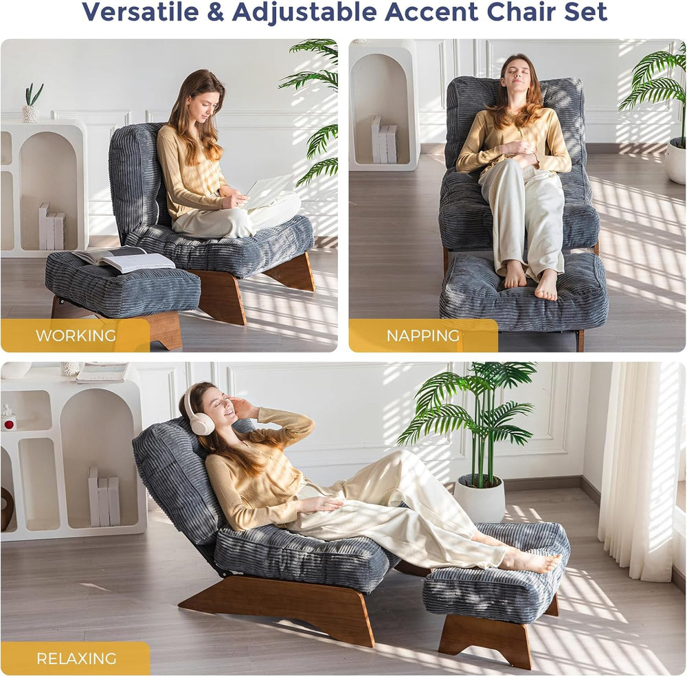 MAXYOYO Accent Chair with Ottoman, Lounge Chair with Adjustable Backrest | Tu...
