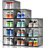 Clemate Upgraded X-Large Shoe Storage Box,12 Pack,Shoe Box Clear Plastic Stackable,Drop Front Shoe Box with Clear Door,Shoe Organizer Containers For Sneaker Display,Fit up to US Size13, Ashy