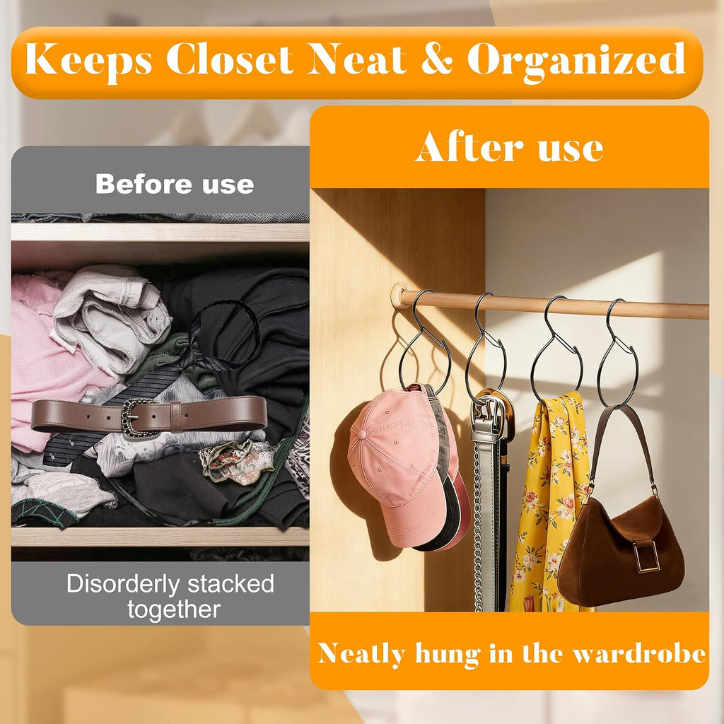 4 Pack Belt Hanger for Closet – Rust-Proof Belt Organizer & Tie Rack, Multi-Use Hanger for Scarves, Hats, Bags & Closet Accessories, Black