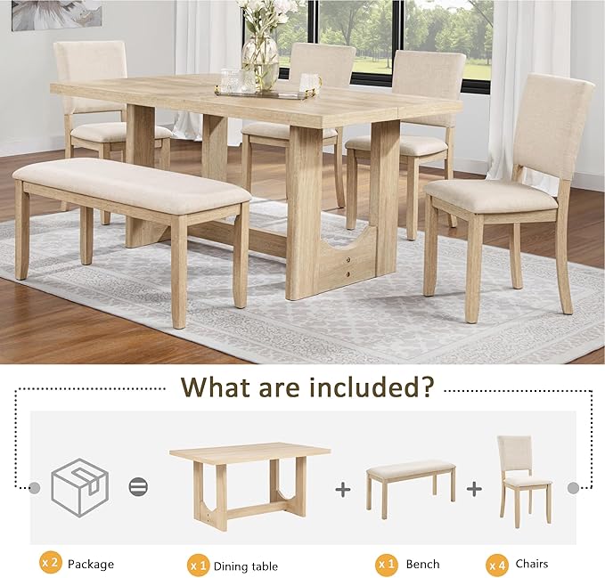 KEIKI 6-Piece Standard Height Dining Table Set with Rectangular Table, 4 Upho...