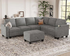 Belffin Chenille Modular Sectional Sofa Convertible L Shaped Corner Couches for Living Room with Storage Armrest with Cup Holder Light Grey Couch