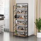 JSB Folding Bookshelf,Industrial Storage Shelves, No Assembly Vintage Wood Look Bookshelf with Storage Shelves for Living Room, Bedroom, Office (Fire Brown, Wide 6-Tier)