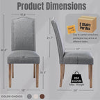 Upholstered Dining Chair Modern Stylish Parsons Kitchen Diner High Back with Silver Nailhead Trim & Wood Legs, Set of 6, Fabric Classic Grey