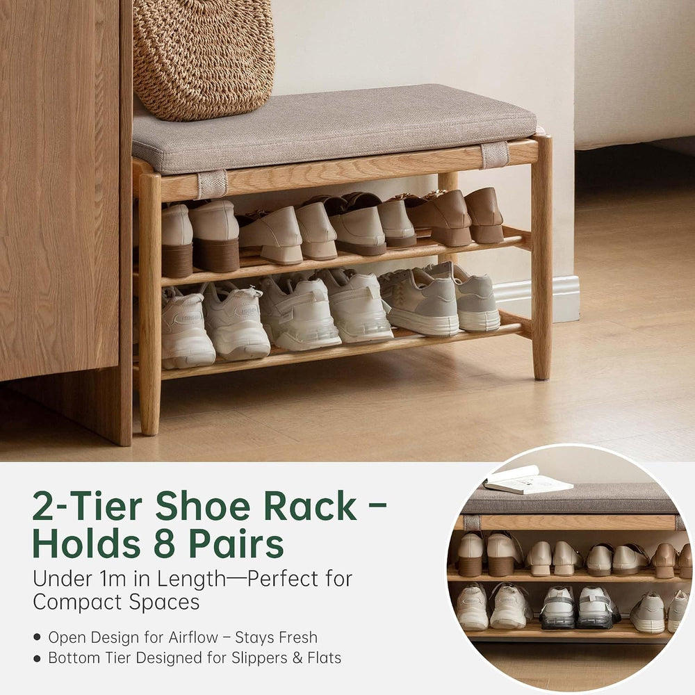 YESWOOD Solid Wood Shoe Bench Assembled, Shoe Rack Bench with Cushion for Ent...