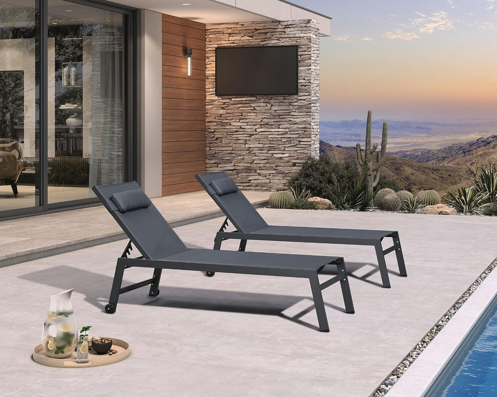 PURPLE LEAF Outdoor Oversized Lounge Chair Set of 3 Pool Lounger Patio Chaise...