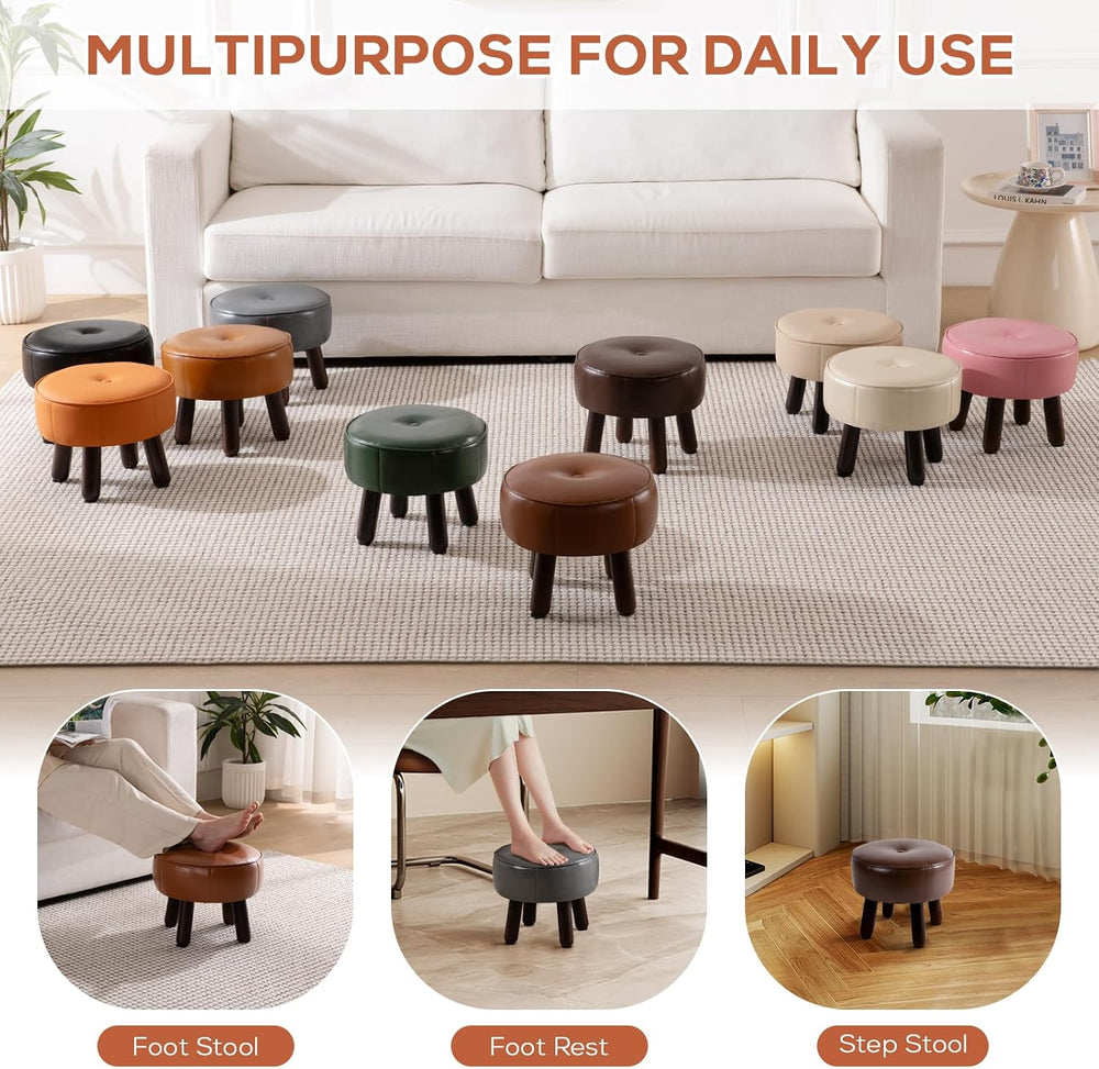 oakvivo Small Foot Stool, 13in Round Faux Leather Pouf Ottoman Foot Rest | Fo...