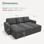 HONBAY Modular Sectional Sleeper Sofa Bed, Pull Out Couch with Storage Ottoman, U Shaped Sectional Couches for Living Room, Dark Grey