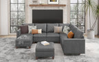 SITJOY 118" Faux Leather Modular Sectional Sofa with Storage, Mid Century Modern Sectional Couches for Living Room, 6 Seater V Shaped Couch with Chaise, Gray